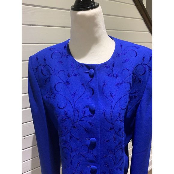 Le Suit Two Piece embraided lined skirt Blue Dress Suit Sz 12 - Picture 5 of 15